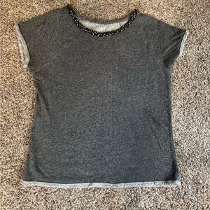 LOFT Charcoal Beaded Short Sleeve Tee